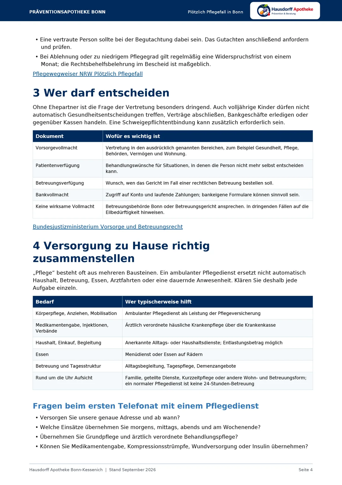 Seite 4: Wer darf entscheiden; Versorgung zu Hause richtig zusammenstellen