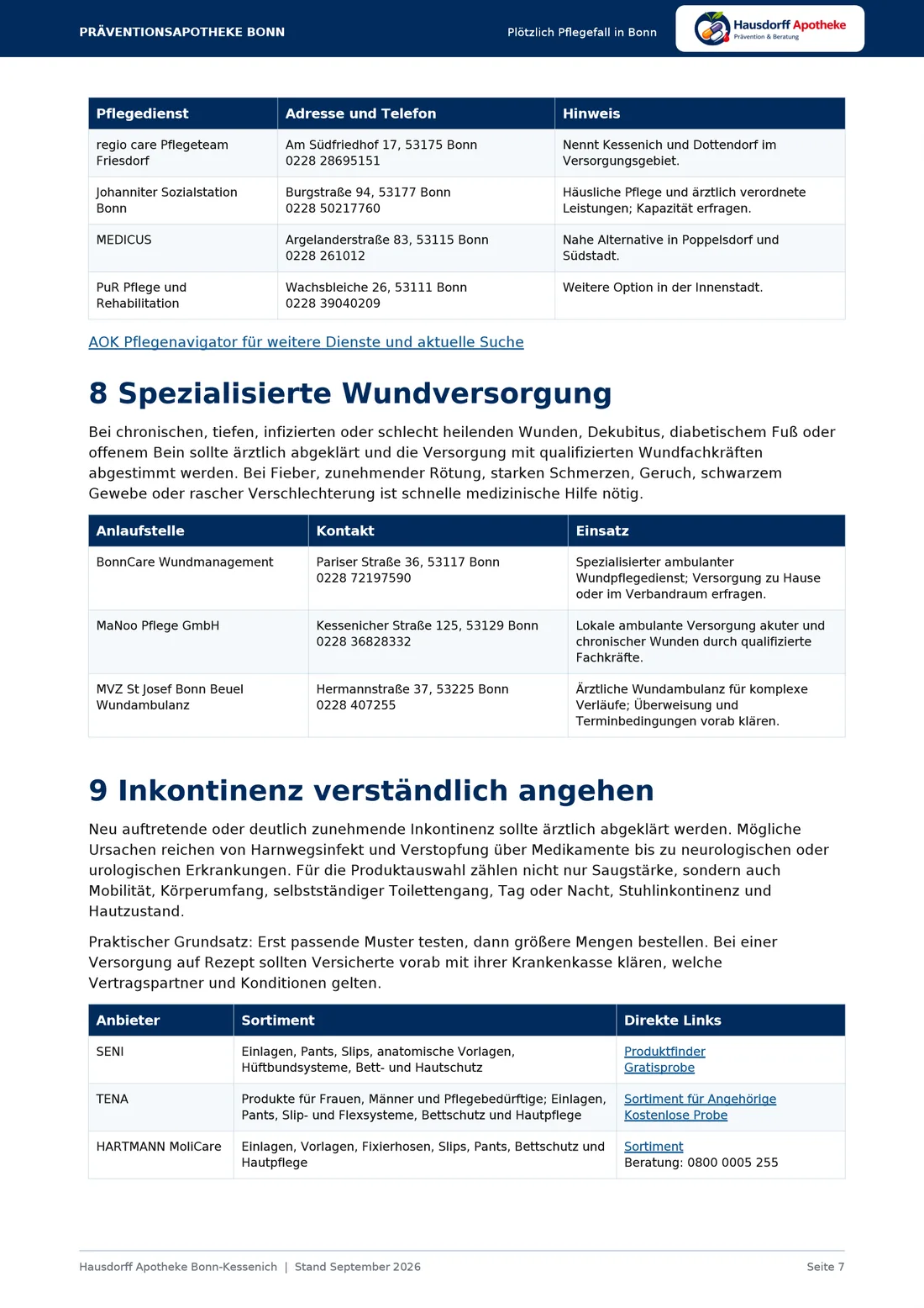 Seite 7: Spezialisierte Wundversorgung; Inkontinenz verständlich angehen